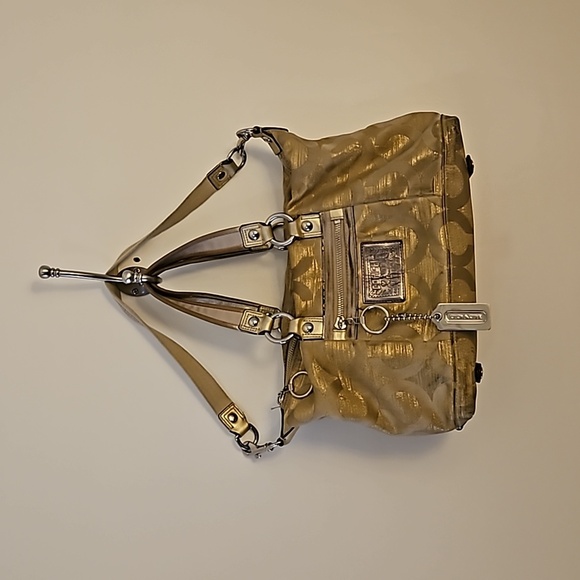 VTG COACH Y2k Gold Poppy Signature Logo Cloth Satchel Bag - Picture 2 of 16